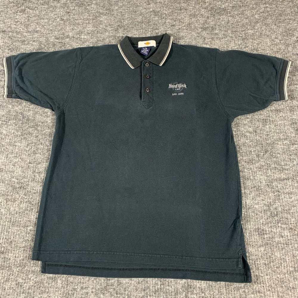 Vintage Hard Rock Cafe Polo Shirt Mens Medium Black San Juan Embroidered Golf